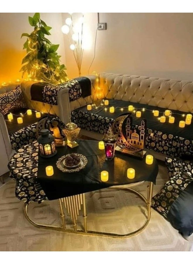 وسادة فاخرة من الكتان الذهبي بتصميم جلدي معكوس، مقاس 45×45 سم، وسادة مربعة مزخرفة لتزيين الأريكة، بنمط رمضاني أنيق، لمسة مصرية عصرية. - Image 2